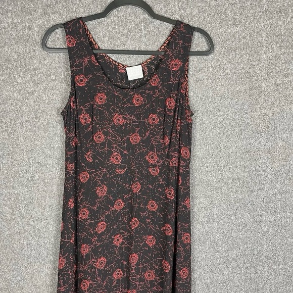 Women’s Romantic Black Gothic Red Ruby Print Sleeveless Midi Shift Dress Large - Picture 2 of 11